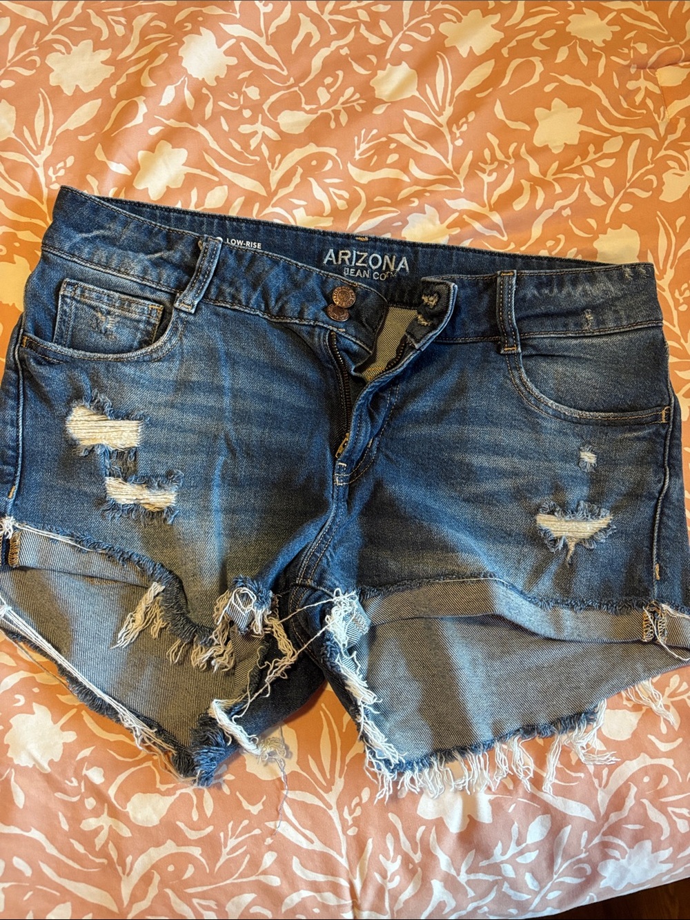 Arizona Jean Company Distressed Dark Blue Denim Cutoff Shorts